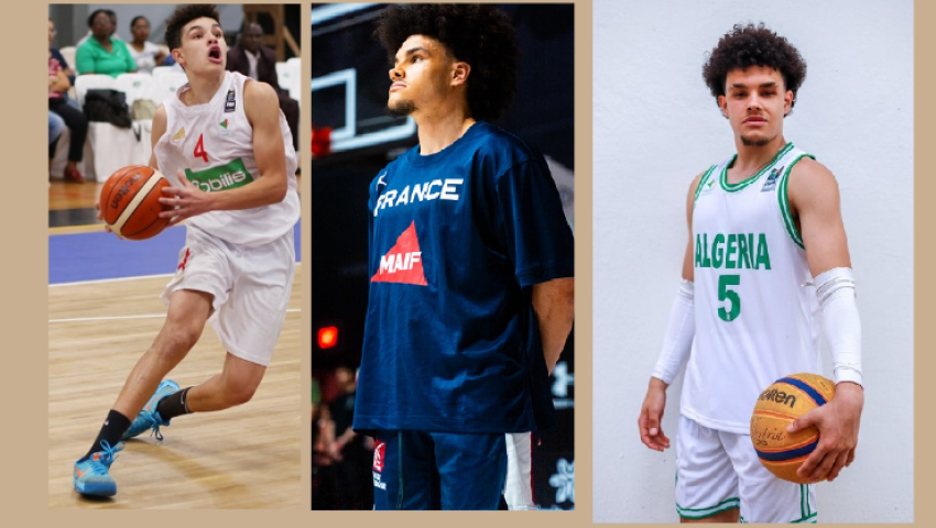 Nadir Hifi avec les U16 algériens en 2017, aux JM d'Oran 2022 et avec les Bleus en 2023